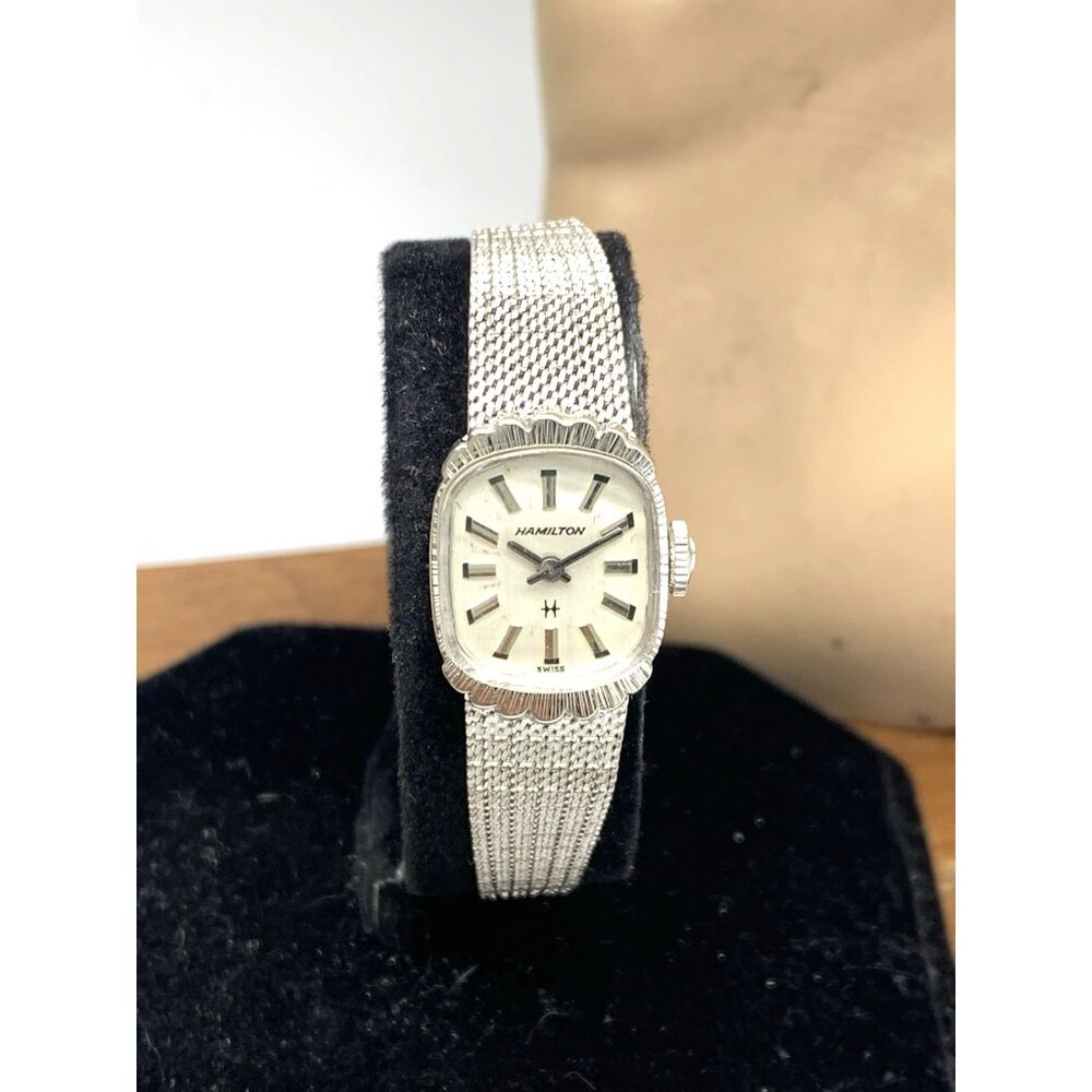Hamilton Women's Watch 14k White Gold Case Vintage Swiss Hand Wind Petite 15mm - Picture 15 of 16